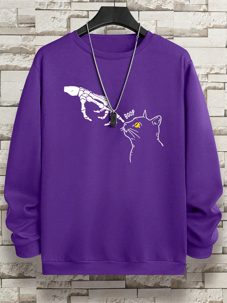 Funny Finger Cat Nose Boop Men Sweatshirt Autumn Fleece Fleece Hoody Hip Hop Soft Casual Oversized Clothing Fashion Hoodies