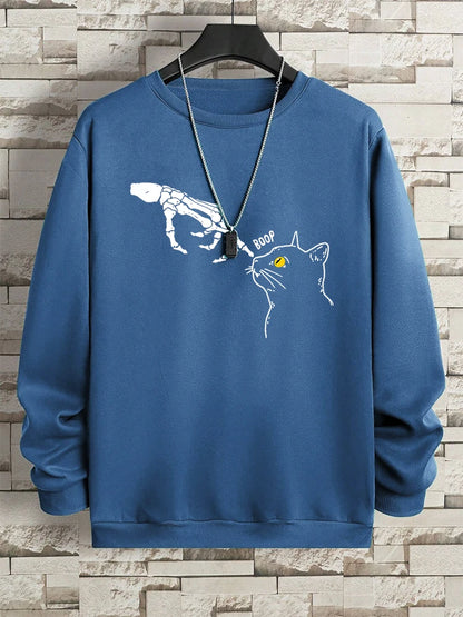 Funny Finger Cat Nose Boop Men Sweatshirt Autumn Fleece Fleece Hoody Hip Hop Soft Casual Oversized Clothing Fashion Hoodies