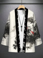 Men's Ink Dragon Totem Cape Print Loose-Fit Kimono Daily Wear Men's Japanese Traditional Kimono Mens Cape Kimono Style