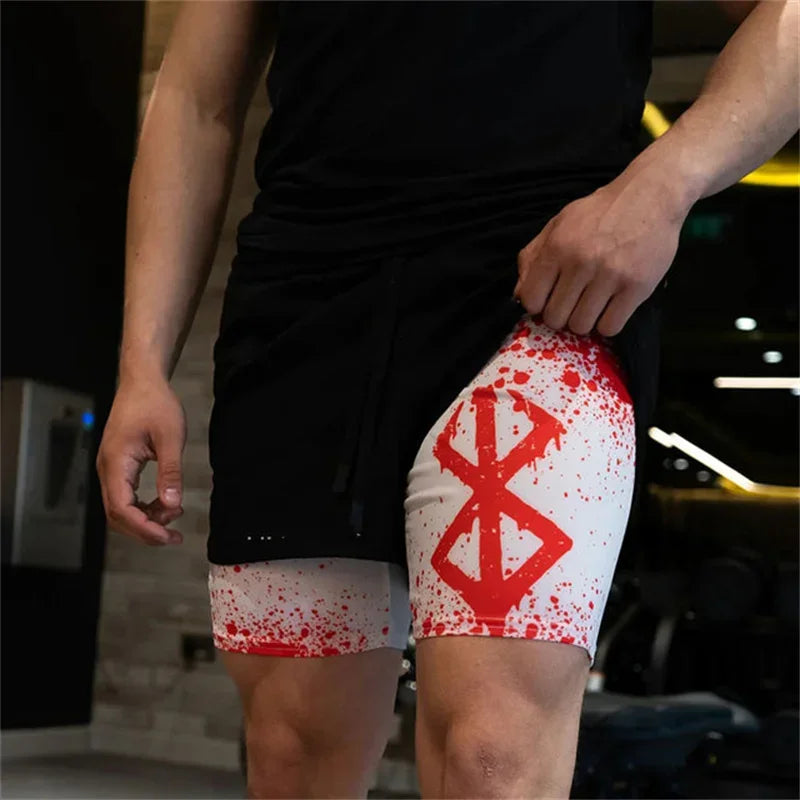 Gym Workout Running 2 in 1 Shorts for Men Stylish 3D Print Compression Shorts wih Pockets Summer Athletic Quick Dry Breathable