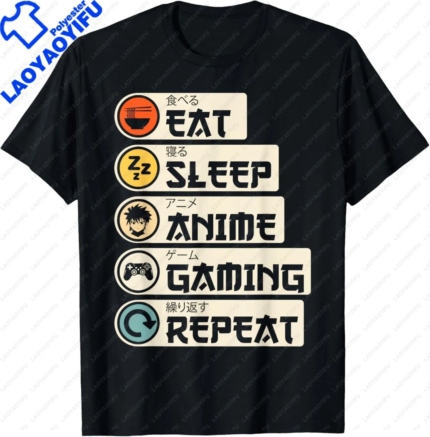 Eat Sleep Anime Gaming Repeat  Anime Manga Custom Printed Graphic T Shirts