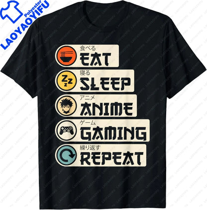 Eat Sleep Anime Gaming Repeat  Anime Manga Custom Printed Graphic T Shirts
