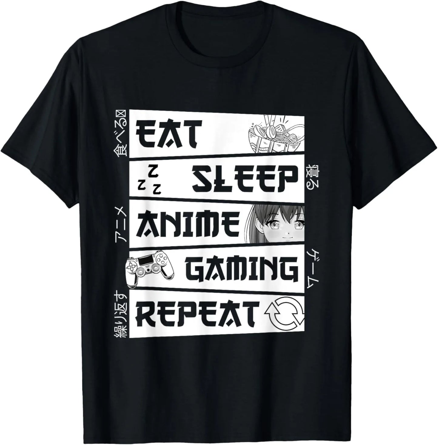 Eat Sleep Anime Gaming Repeat  Anime Manga Custom Printed Graphic T Shirts