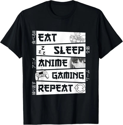 Eat Sleep Anime Gaming Repeat  Anime Manga Custom Printed Graphic T Shirts