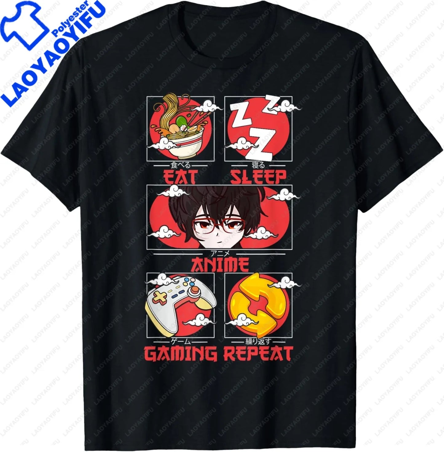 Eat Sleep Anime Gaming Repeat  Anime Manga Custom Printed Graphic T Shirts