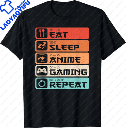 Eat Sleep Anime Gaming Repeat  Anime Manga Custom Printed Graphic T Shirts