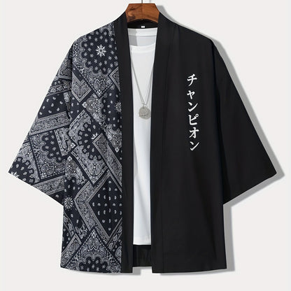 Men Casual Kimonos Japanese Style Letter Print Haori Yukata Cardigan Summer Women Harajuku Loose Fit Open Front Shirts