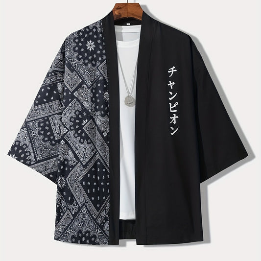 Men Casual Kimonos Japanese Style Letter Print Haori Yukata Cardigan Summer Women Harajuku Loose Fit Open Front Shirts