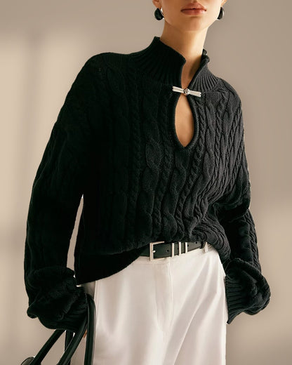 Keyhole Cable-Knit Sweater in black